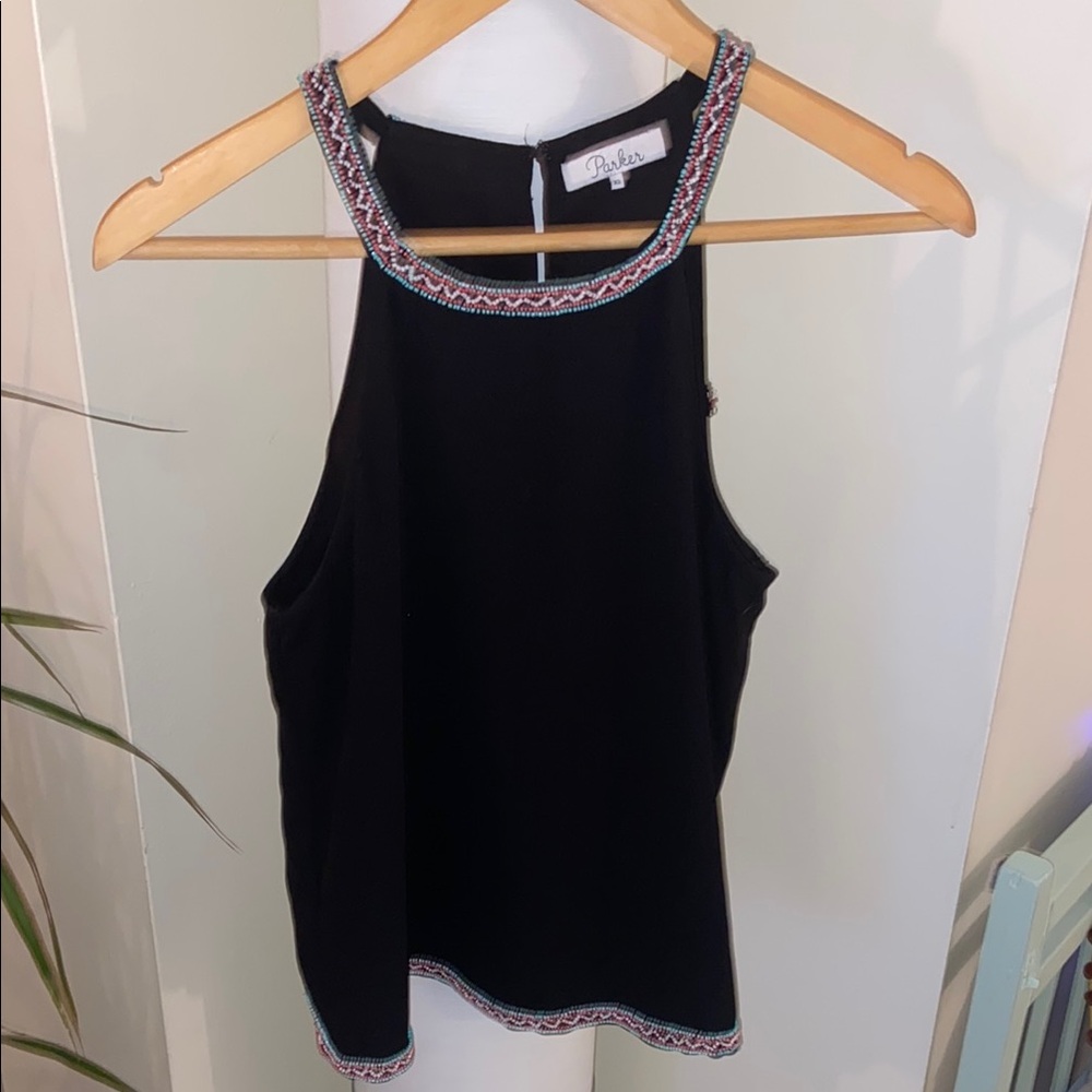 Parker Black Sleeveless Top with Multicolor Trim